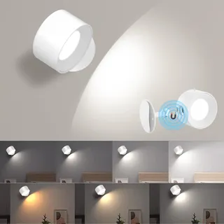 AmiCool Wandleuchte Wandlampe Innen, Nachttischlampe Dimmbar mit Akku 1 Stück, Led Nachttischlampen Touch Control 3 Helligkeitsstufen 3 Farbmodi 360° drehbare für Wohnzimmer Schlafzimmer