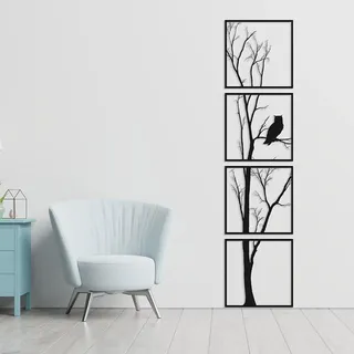 Wanddekoration, Groß 4 Stück Wanddeko aus Metall Baum-Wandkunst-Dekor Schwarz Metallzweig Wanddekoration für Zuhause, Garten Wohnzimmer Dekorationen