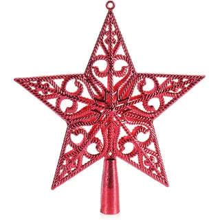COM-FOUR® rote Christbaumspitze in Stern-Form - Stern für die Weihnachtsbaum-Spitze - verzierter Weihnachtsbaumschmuck - traditioneller Christbaum-Schmuck aus Kunststoff