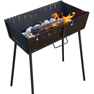 GOROCH Mangal Grill Schaschlikgrill - Faltbarer Koffergrill aus 2 mm Stahl für 10 Spieße - Mattschwarz hitzebeständig beschichtet - Tragbarer Holzkohlegrill für Camping & Outdoor - Black Edition