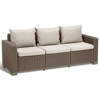 Allibert by Keter Gartenlounge Sofa California 3-Sitzer, cappuccino/sand, inkl. Sitz- und Rückenkissen, Kunststoff, runde Rattanoptik, 199 x 68 x 72 cm