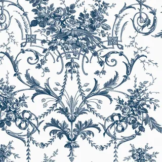 Laura Ashley Vliestapete Tuileries Französisch , Blau , Papier, Kunststoff , Vintage , Rechteckig , 52x1000 cm , FSC Mix ,