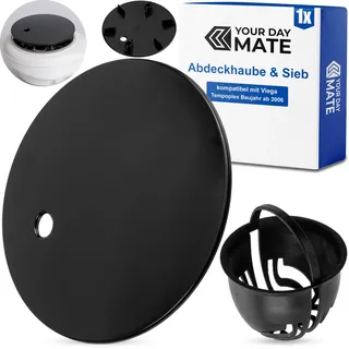 Abdeckhaube Set mit Haarsieb für Duschabfluss, Ø 112 mm, kompatibel mit Viega Tempoplex Ablauf Baujahr 2001-2006, schwarzer ABS ASA Deckel, Haarfilter, Kappe Dusche Abfluss, Garnitur Abdeckung Wanne