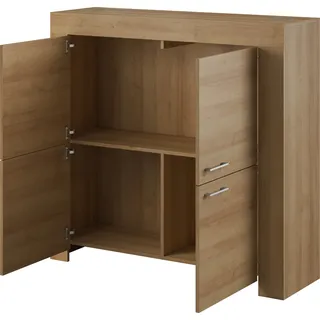 Kommode Eiche Riviera 120X117Cm 4D Laminiert Modern - Silber