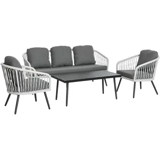 Outsunny Polyrattan Gartenmöbel Set 4-teiliges Rattensofa-Set Sitzgruppe Sitzgarnitur für Pause Lounge Teetisch mit Sofa Kissen Aluminium Grau
