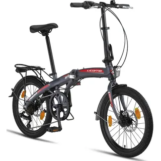 Licorne Bike Phoenix 2D, 20 Zoll Aluminium-Faltrad-Klapprad, Scheibenbremse, Discbremse, V-Bremse Faltfahrrad-Herren-Damen, 7 Gang Kettenschaltung - Folding City Bike, Alu-Rahmen, StVZO, Vorderlampe, Hinterlampe