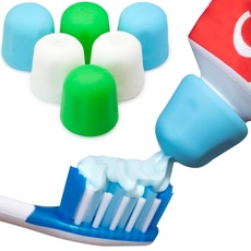 Selbstschließende Zahnpastakappen 6er-Pack von Tilcare - Abfallfreie Kappenspender für das Badezimmer von Erwachsenen & Kindern -Einfach zu benutzen, lebensmittelechtes Silikon & BPA-freie Aufsätze
