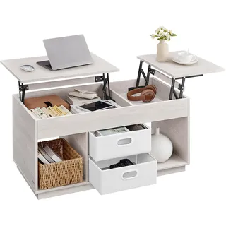 VASAGLE Couchtisch, höhenverstellbarer Wohnzimmertisch, 2 Schubladen und versteckte Fächer, Kaffeetisch, offene Fächer, für Wohnzimmer, Homeoffice, haferflockenbeige LCT210K01
