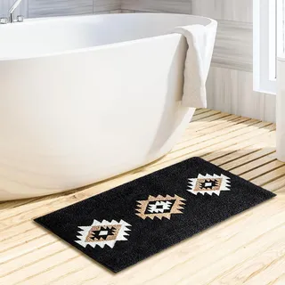 Dermalyx Schwarze Badezimmer Matten, Azteken Boho Badteppich Westliche Plüsch rutschfeste Maschinenwaschbare Badematten Groß Weich Saugfähig Moderner 50x76 cm