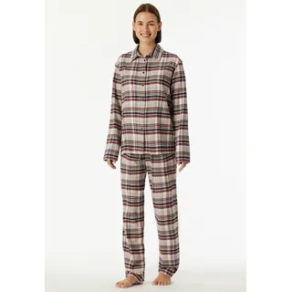 Schlafanzug SCHIESSER "Familiy", Damen, Gr. 44, 913, multicolor 2, Web, Obermaterial: 100% Baumwolle, bequem lang, ohne Ausschnitt, Homewear-Sets Schlafanzug, kariert, Knöpfe vorn, Baumwolle, langärmelig