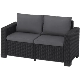 Allibert by Keter Gartenlounge Sofa California 2-Sitzer, graphit/cool grey, inkl. Sitz- und Rückenkissen, Kunststoff, runde Rattanoptik, 141x68x72 cm