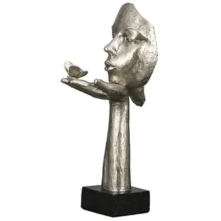 Gilde Casablanca Skulptur Desire, Deko Figur Silber, Kunstharz Statue Wohnzimmer, Büro Dekoration H. 34 cm x B. 10 cm - Moderne Skulpturen