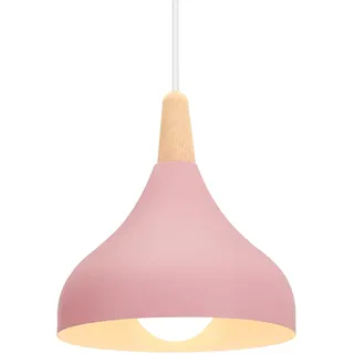 iDEGU Hängelampe Retro E27 Hängeleuchte Moderne Tropfenförmig Hut Deckenleuchte aus Metall Holz Pendelleuchte für Schlafzimmer Esszimmer Küche (Rosa, 1 Stück)