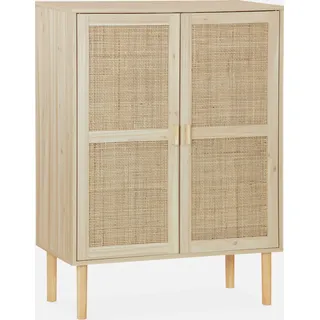sweeek - Aufbewahrungsschrank mit Holzoptik und Rattan-Geflecht, 2 Türen - Natur - Beige