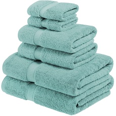 Superior Handtuch-Set aus massiver ägyptischer Baumwolle, Waschlappen 33 x 33 cm, Handtücher 50,8 x 76,2 cm, Badetücher 76,2 x 139,7 cm, türkis, 6-teilig