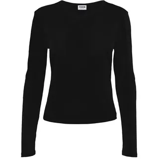 Noisy may Damen Einfarbiges Mesh Langarm Shirt Durchsichtiges Netz Top Stretch Rundhals Oberteil NMJUDITH, Farben:Schwarz-2, Größe:XL