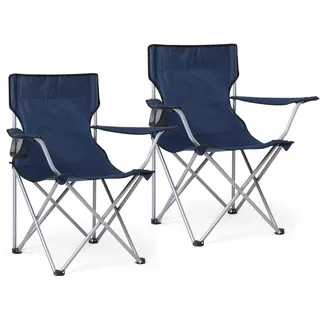 Mondeer Klappbarer Campingstuhl 2er Set, Angelstuhl mit Armlehnen und Getränkehalter und Tragetasche für Outdoor Camping Garten Strand Terrasse, Marineblau