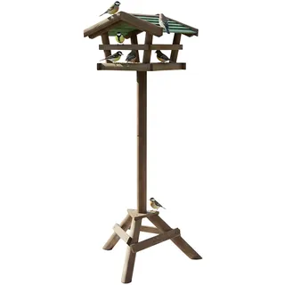 Relaxdays Vogelfutterhaus mit Ständer, Wildvögel füttern, Garten & Terrasse, freistehendes Vogelhaus, Tannenholz, braun