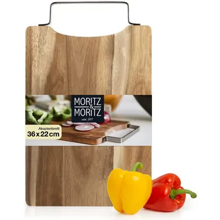 Moritz & Moritz Schneidebrett Holz 36x22cm - Holzschneidebrett aus massiver Akazie - Servierbrett Holz für Käseplatte - Holzbrett Küche langlebig, messerschonend, leicht zu reinigen