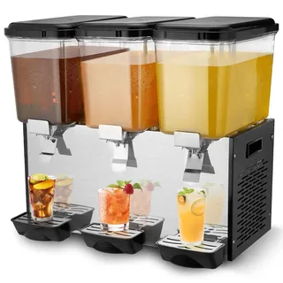 Vevor kommerzieller Getränkespender mit 3 Tanks, Saftspender 18 L (pro Tank), 512 W Edelstahl Eistee-Getränkeautomat mit 7–12 °C Kühltemperatur, für Kaltgetränke Restaurant Bar Party Buffet Catering