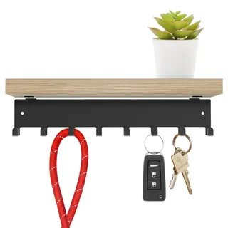 Beautiwall - Stabiler Wand-Schlüsselhalter aus Stahl mit natürlichem Bambusablage, Schlüsselaufhänger aus Metall und Holz mit Haken für Auto, Wohnung, Aufbewahrung, Schlüssel