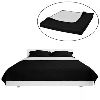 vidaXL Zweiseitige Tagesdecke Gesteppt Schwarz/Weiß 230x260 cm - Schwarz