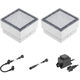 ledscom.de LED Pflaster-Stein Gorgon Boden-Einbauleuchte für außen, 10x10cm, 12V, warm-weiß 2er Set