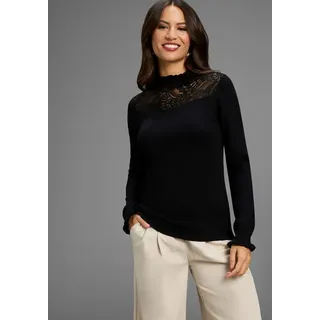 LAURA SCOTT Stehkragenpullover Feinstrickpullover mit femininem Spitzeneinsatz - NEUE KOLLEKTION Laura Scott schwarz