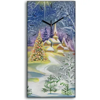 Wanduhr Uhr Wandbild Leinwand 30x60 Foto groß Aquarell Winterlandschaft - schwarze Hände