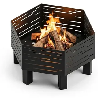 MetaloPro Hexa Vortex Feuerschale sechseckig – Feuerstelle Garten 70 cm, 3 mm Stahl geschweißt, Lasercut Wirbel-Muster, schwarz pulverbeschichtet, EU-Herstellung
