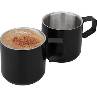 Edelstahl-Espressotassen, 2-teilig, 120ml, isoliert, schwarz, outdoor