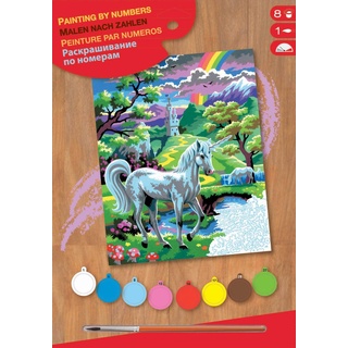 Mammut Spiel & Geschenk 0124, Einhorn, Unicorn Malen nach Zahlen Junior, Komplettset mit bedruckter Malvorlage im A4 Format, 8 Acrylfarben, Pinsel und Anleitung, Malset für Kinder ab 8 Jahre