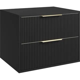 Badplaats Waschbeckenunterschrank Rimini 60 x 46 cm Schwarz Matt - Hängender Badezimmerschrank mit 2 Soft-close Schubladen - Schwarz