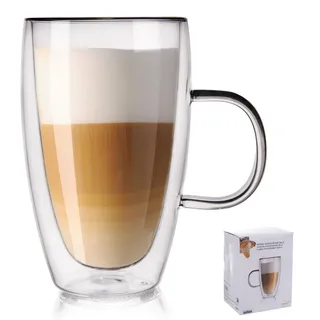 ORION Teeglas Kaffeeglas Doppelwandiges Doppelwandige Gläser Thermoglas für KAFFEE Latte Cappuccino Tee 430 ml