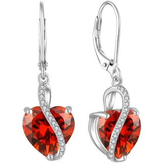 YL Damen Herz Ohrringe 925 Sterling Silber Tropfenohrringe 12 Geburtsstein Zirkonia Schmuck Geschenke für Mutter Freundin Damen