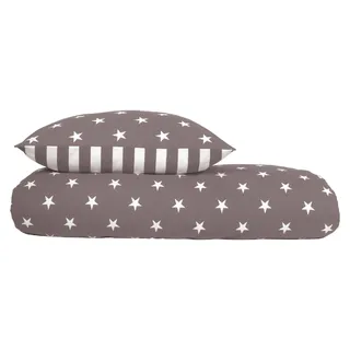 SCHIESSER Bettwäscheset Sterne | Sterne | Feinbiber | 2-teilig | 100% Baumwolle | Kuschelweich | YKK-Reißverschluss | 135x200 cm + 80x80 cm | Taupe - Silber