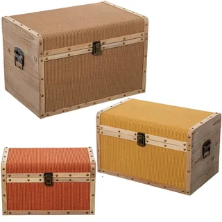 DRW Set mit 3 Truhen aus Holz und Kunstleder in Natur, gelb und orange, 30 x 30 x 46 cm