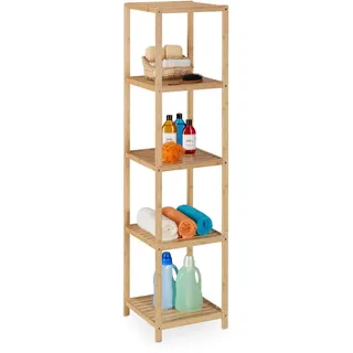 Relaxdays Badregal Natur Bambus 5 Ablagen , Hellbraun , Holz , 38x162x39.5 cm , Badezimmer, Badezimmerregale, Badregale