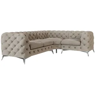 S-Style Möbel Ecksofa Chesterfield Laura Dunkle Creme Samt, Ottomane rechts , Textil , Echtholz,Buche, Birke , Füllung: Polyetherschaumkern,Polyetherschaumkern , Eckteil, L-Form, Ottomane rechts,L-Form , 264x204 cm , Blauer Engel, FSC Mix, Oeko-Tex®, Hergestellt in Europa , Wohnzimmer, Sofas & Couches, Wohnlandschaften, Ecksofas