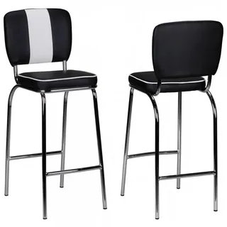 2er Set Barhocker American Diner Barstuhl 50er Jahre Retro Stuhl US Doppelpack - Schwarz