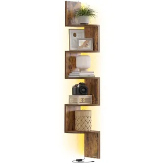 VASAGLE Eckregal mit LED-Beleuchtung, Wandregal 5 Ebenen | Schweberegal, Bücherregal, Pflanzenregal, Schlafzimmer, Wohnzimmer, vintagebraun, CUSTOS Kollektion LBC630K01