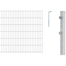 Alberts 669539 Doppelstabmattenzaun als 14 tlg. Zaun-Komplettset | verschiedene Längen und Höhen | feuerverzinkt | Höhe 123 cm | Länge 15 m