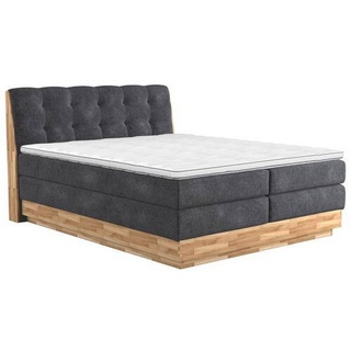 Xxxl Boxspringbett , Anthrazit , Textil , Eiche , massiv , H3 + H4 , 7-Zonen , 200x200 cm , Fsc , Bettkasten, Matratze, gepolstertes Kopfteil, Topper durchgehend, Wendematratze mit unterschiedlichen Härtegraden , Schlafzimmer, Betten, Boxspringbetten