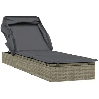 vidaXL Sonnenliege mit Faltdach Grau 213x63x97 cm Poly Rattan