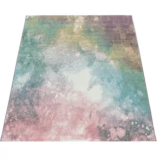 Paco Home Teppich »Mero 100« rechteckig 16 mm Höhe Kurzflor, modernes Design, Pastell-Farben, Used-Optik, bunt