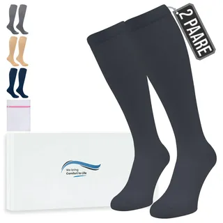 360 Relief Kompressionsstrümpfe Damen und Herren - 2 Paare Stützstrümpfe für Sport, Laufen, Flug, Reise, Joggen, Radsport - Thrombosestrümpfe XXL Schwarz mit Wäschenetz