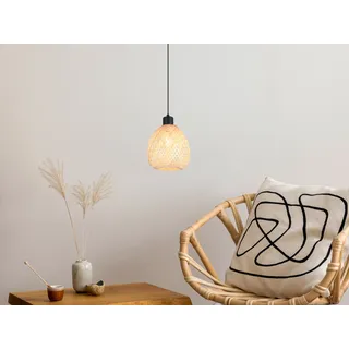 Skandinavische LED Pendelleuchte klein Korblampe einflammig Schlafzimmer, Ø 18cm