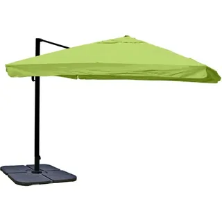MCW Ampelschirm A96 3x3m Alu Flap Grün mit Ständer Drehbar