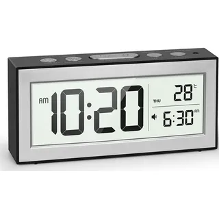 YouJabz Digitaler Wecker mit grossem LCD-Display, Bettwäsche-Wecker, batteriebetrieben mit Nachttischlampe, 5-Alarm-Planung, Snooze, automatische Helligkeitsanpassung, Kalender, 12/24HR, °F/°C