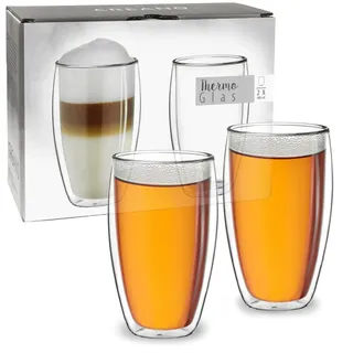 Creano doppelwandiges Thermoglas 250ml „DG-SH“, Doppelwandglas auch für kleine Hände geeignet, doppelwandige Cappuccinotassen, Kaffee, Tee, Latte Gläser 2er Set